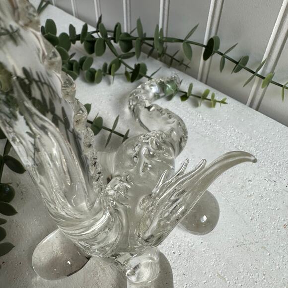 Vintage Art Glass Happy Dragon Figurine | Clear Glass Yellow Eyes | Handmade - Picture 3 of 9